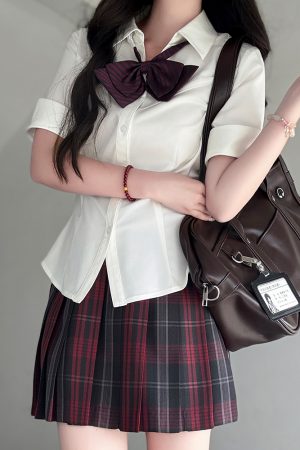 Fitted Short Sleeve Pudding Bear JK Uniform Blouse - Summer Japanese School Style Women's Top for Y2K and Kawaii Fashion