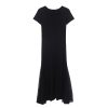 Fitted Spliced Short-Sleeve Dress, Modal, Slimming Lace Round Neck, Black Long Dress, 2025 Summer Style, European American Fashion