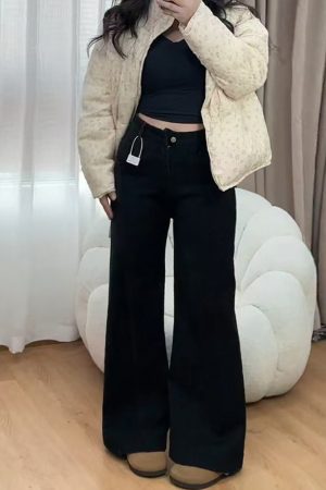 Flared Bell-Bottom Pants for Pear-Shaped Figures, Loose-Fitting Wide-Leg Black Denim Jeans for Women