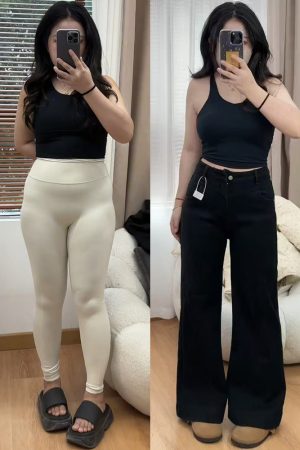 Flared Bell-Bottom Pants for Pear-Shaped Figures, Loose-Fitting Wide-Leg Black Denim Jeans for Women
