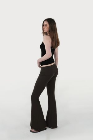 Flared Waist Knitted Ribbed Slim-Fit Pants - Y2K Style, Comfortable Fashionable Trousers for Effortless Everyday Wear