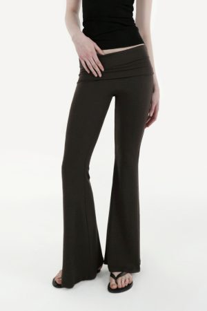 Flared Waist Knitted Ribbed Slim-Fit Pants - Y2K Style, Comfortable Fashionable Trousers for Effortless Everyday Wear