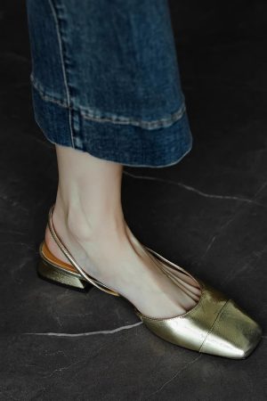 Flat Open-Toe Chunky Low-Heeled Sandals for Women - Backless Square Toe Design, Italian Style, Trendy Summer Footwear