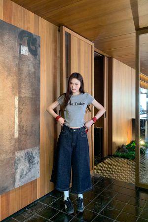 Flocked Letter Printed Short Sleeve T-Shirt for Women - Summer 2025 Slim Fit Casual Top - Trendy Y2K Style