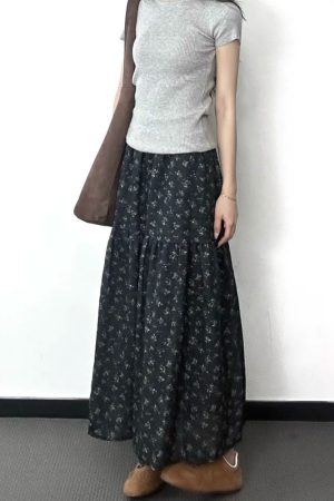 Floral A-Line Midi Skirt for Women, High-Waisted, Slimming Fit, Pear-Shaped Body, Draped Design, 2025 New Style, Elegant Fashion