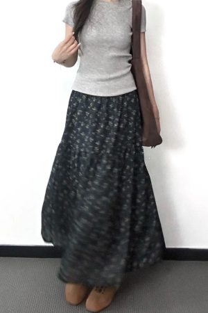 Floral A-Line Midi Skirt for Women, High-Waisted, Slimming Fit, Pear-Shaped Body, Draped Design, 2025 New Style, Elegant Fashion