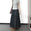 Floral A-Line Midi Skirt for Women, High-Waisted, Slimming Fit, Pear-Shaped Body, Draped Design, 2025 New Style, Elegant Fashion
