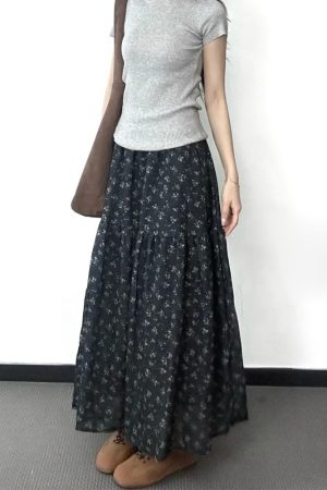 Floral A-Line Midi Skirt for Women, High-Waisted, Slimming Fit, Pear-Shaped Body, Draped Design, 2025 New Style, Elegant Fashion