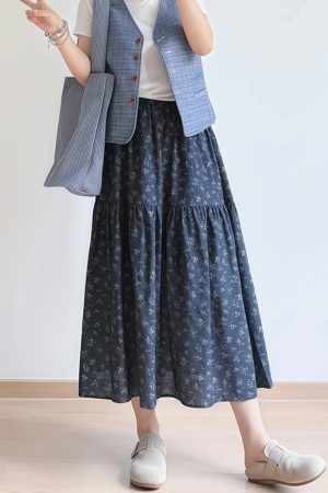 Floral A-Line Midi Skirt for Women, Plus Size Summer Skirt for Pear-Shaped Bodies, Trendy 2025 Fashion Piece