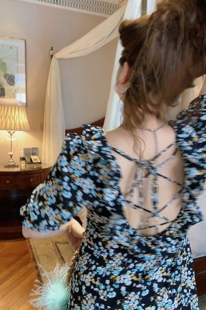 Floral Backless Dress for Women, Plus Size, 2025 Spring Summer Collection, Niche Design, Elegant French Style