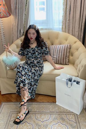 Floral Backless Dress for Women, Plus Size, 2025 Spring Summer Collection, Niche Design, Elegant French Style