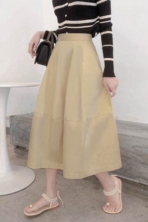 Floral Bud High-Waisted Flare Skirt - Slimming Mid-Length Commuter Style for Spring/Summer 2025