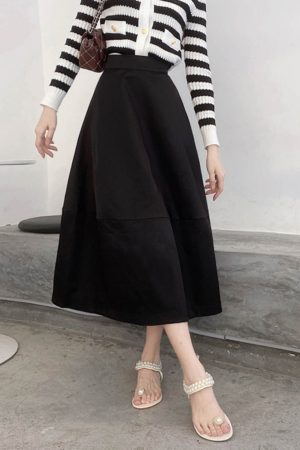 Floral Bud High-Waisted Flare Skirt - Slimming Mid-Length Commuter Style for Spring/Summer 2025