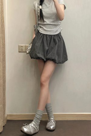 Floral Bud Plaid Skirt Pants for Women - Summer Gray Shorts, Hip-Hiding Slimming Design, Plus Size, Petite Style