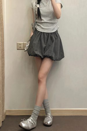 Floral Bud Plaid Skirt Pants for Women - Summer Gray Shorts, Hip-Hiding Slimming Design, Plus Size, Petite Style