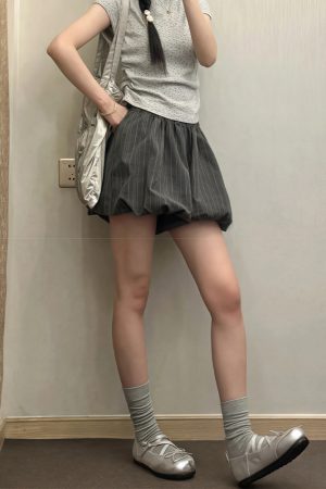Floral Bud Plaid Skirt Pants for Women - Summer Gray Shorts, Hip-Hiding Slimming Design, Plus Size, Petite Style