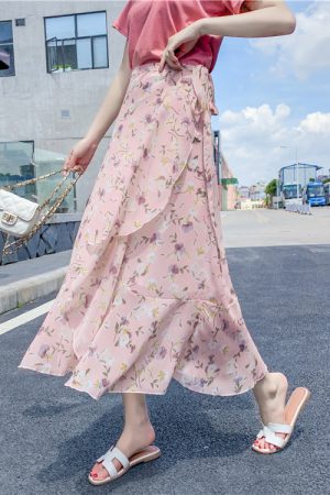 Floral Chiffon Fish Tail One-Piece Dress - Womenâ€™s Summer Bodycon Wrap Skirt with Irregular Ruffle for Beach Style