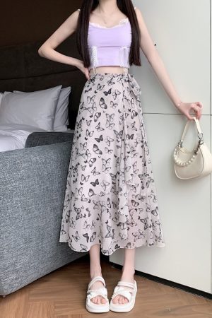 Floral Chiffon Fish Tail One-Piece Dress - Womenâ€™s Summer Bodycon Wrap Skirt with Irregular Ruffle for Beach Style