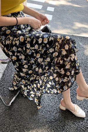 Floral Chiffon Fish Tail One-Piece Dress - Womenâ€™s Summer Bodycon Wrap Skirt with Irregular Ruffle for Beach Style