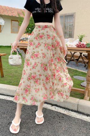 Floral Chiffon Fish Tail One-Piece Dress - Womenâ€™s Summer Bodycon Wrap Skirt with Irregular Ruffle for Beach Style