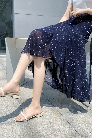 Floral Chiffon Fish Tail One-Piece Dress - Womenâ€™s Summer Bodycon Wrap Skirt with Irregular Ruffle for Beach Style