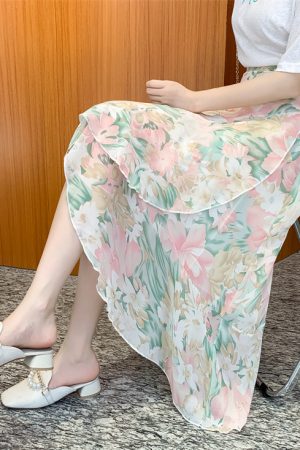 Floral Chiffon Fish Tail One-Piece Dress - Womenâ€™s Summer Bodycon Wrap Skirt with Irregular Ruffle for Beach Style