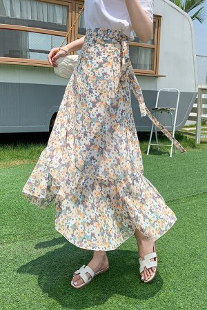 Floral Chiffon Fish Tail One-Piece Dress - Womenâ€™s Summer Bodycon Wrap Skirt with Irregular Ruffle for Beach Style