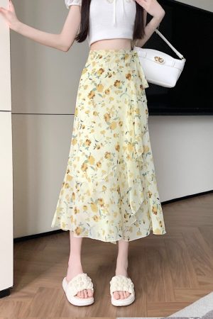 Floral Chiffon Fish Tail One-Piece Dress - Womenâ€™s Summer Bodycon Wrap Skirt with Irregular Ruffle for Beach Style