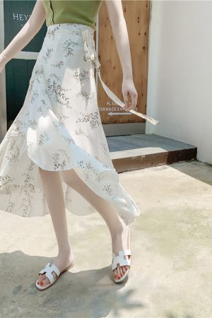 Floral Chiffon Fish Tail One-Piece Dress - Womenâ€™s Summer Bodycon Wrap Skirt with Irregular Ruffle for Beach Style