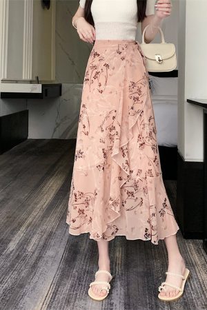 Floral Chiffon Fish Tail One-Piece Dress - Womenâ€™s Summer Bodycon Wrap Skirt with Irregular Ruffle for Beach Style