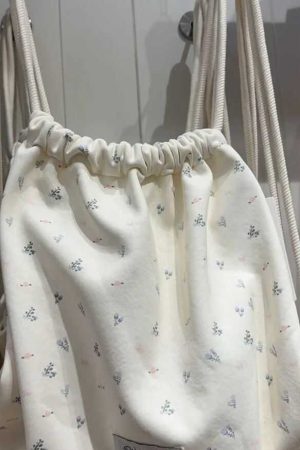 Floral Drawstring Small Backpack - Casual Canvas Tote Bag with Large Capacity for Commuting - Trendy Niche Design