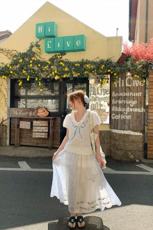 Floral Embroidery Linen Short Sleeve Shirt and Skirt Set for Women - Vintage Summer Outfit, Loose Fit, Boho Style