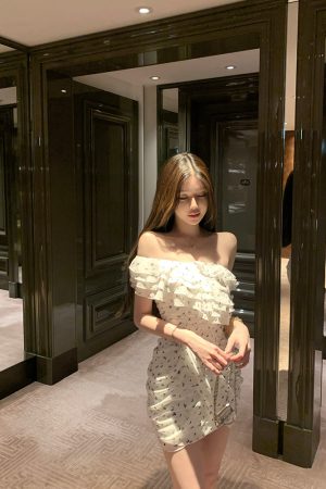 Floral Fairy Chiffon Dress for Women - Summer Asymmetrical Ruffle Bodycon Mini Skirt - Trendy Y2K Style