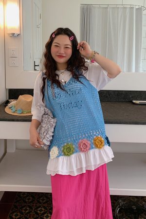 Floral Hollow Vest Women's Cover-up - Handmade Sleeveless Camisole Top for Summer 2025, Trendy Korean Style Outer Wear