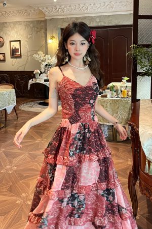 Floral Lace Spaghetti Strap Dress - Thai-Inspired Summer Vacation Beach Dress for a 90s Boho Look