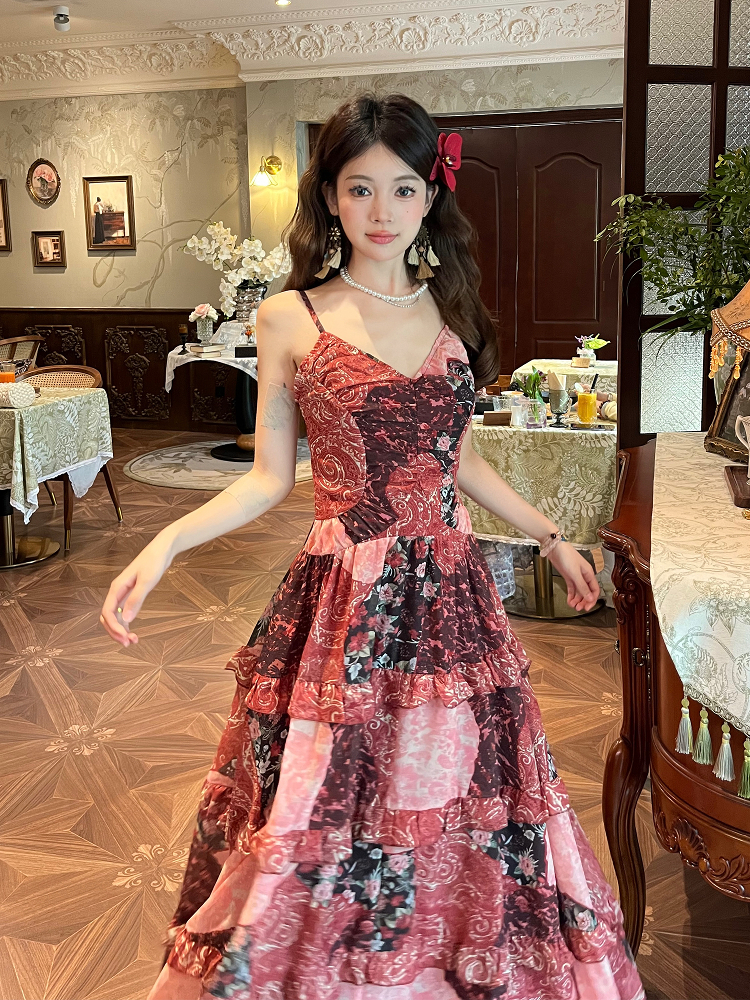 Floral Lace Spaghetti Strap Dress - Thai-Inspired Summer Vacation Beach Dress for a 90s Boho Look Floral Lace Spaghetti Strap Dress - Thai-Inspired Summer Vacation Beach Dress for a 90s Boho Look