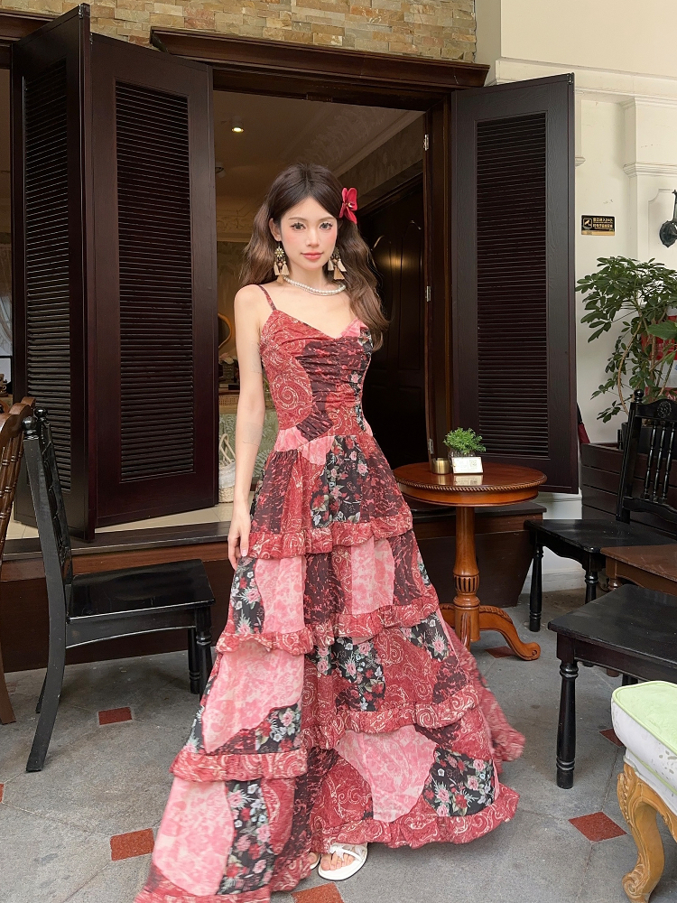 Floral Lace Spaghetti Strap Dress - Thai-Inspired Summer Vacation Beach Dress for a 90s Boho Look Floral Lace Spaghetti Strap Dress - Thai-Inspired Summer Vacation Beach Dress for a 90s Boho Look