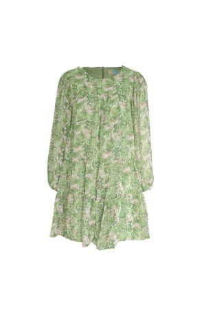 Floral Long Sleeve Chiffon Dress for Women - Spring Loose Puff Sleeve Cake Dress, Vintage Flower Dance Style, Perfect for Spring Events