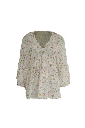 Floral Long Sleeve Chiffon Shirt for Women - Vintage 90s Style Loose Bell Sleeve Sun Protection Top