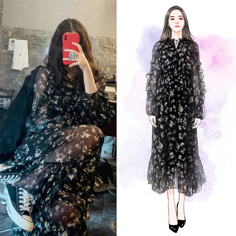 Floral Long Sleeve Dress - French Style Long Skirt, Slimming & Height-Enhancing, Summer 2025 Fashion, 90s Inspired Floral Long Sleeve Dress - French Style Long Skirt, Slimming & Height-Enhancing, Summer 2025 Fashion, 90s Inspired