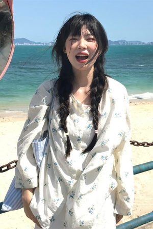 Floral Long-Sleeve Shirt for Women - Spring Sun-Protective Jacket, Casual College Style, Loose Fit Top