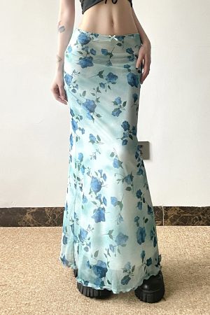 Floral Mesh Skirt for Women - Low Waist Slim Fit Long Pants - Summer Island Rose Design - Vacation Ready Mint Green Style