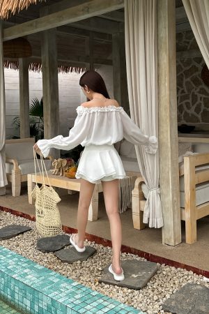 Floral One-Shoulder Chiffon Shirt Dress for Women - Lightweight, Waist-Cinching, Sweet Spring/Summer Style Short Skirt