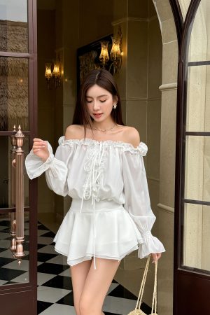 Floral One-Shoulder Chiffon Shirt Dress for Women - Lightweight, Waist-Cinching, Sweet Spring/Summer Style Short Skirt