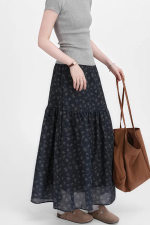 Floral Plus Size A-Line Long Skirt for Women, Summer 2025 Lightweight Style, Flattering Design to Hide Belly