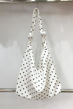 Floral Polka Dot Women's Tote Bag - Handmade Japanese & Korean Style Shoulder Bag with Tie Strap