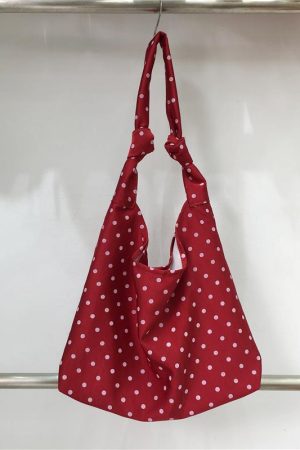 Floral Polka Dot Women's Tote Bag - Handmade Japanese & Korean Style Shoulder Bag with Tie Strap