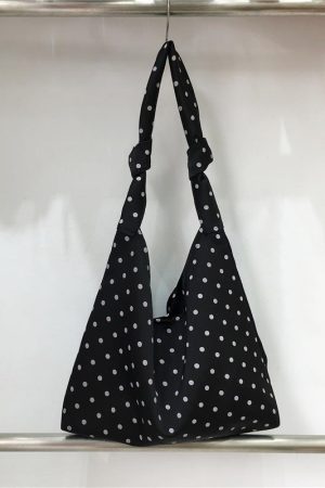 Floral Polka Dot Women's Tote Bag - Handmade Japanese & Korean Style Shoulder Bag with Tie Strap