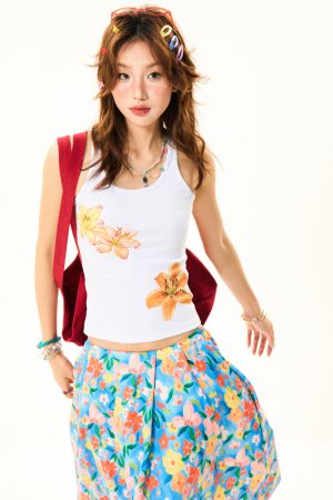 Floral Print Tank Top for Women - Sweet and Spicy Summer Slim Fit - American Style, 90s Inspired, Casual Fashion Top