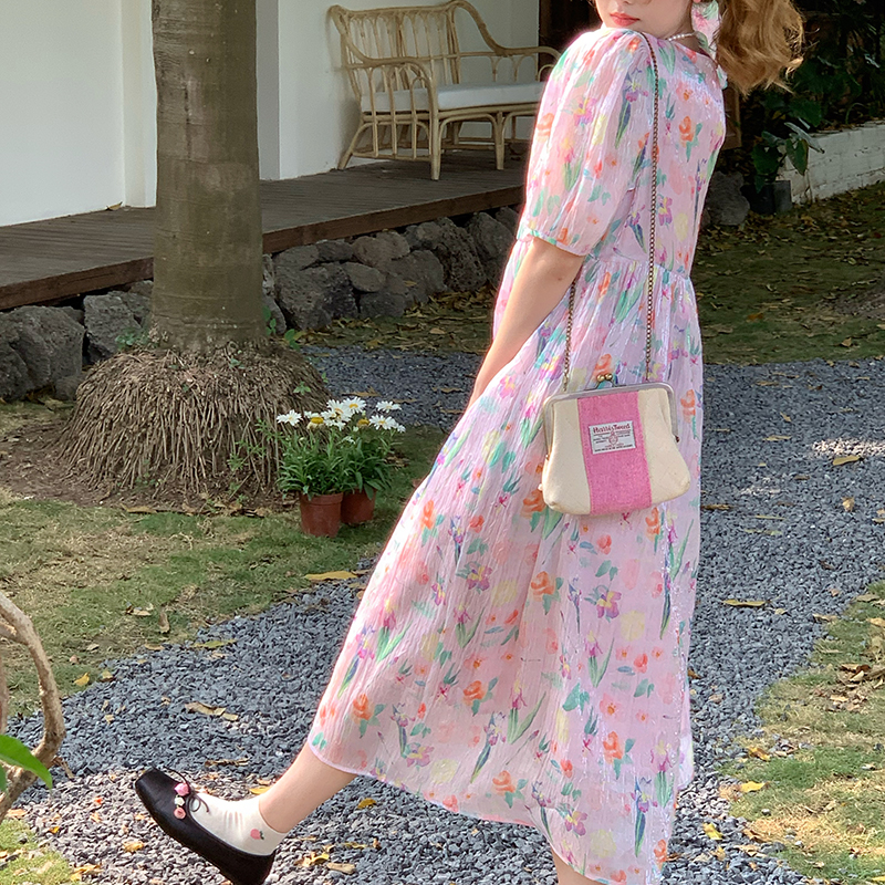 Floral Puff Sleeve A-Line Dress - Women's Vintage Summer Dress with Loose Fit, Romantic Style, Perfect for 90s and Y2K Looks Floral Puff Sleeve A-Line Dress - Women's Vintage Summer Dress with Loose Fit, Romantic Style, Perfect for 90s and Y2K Looks
